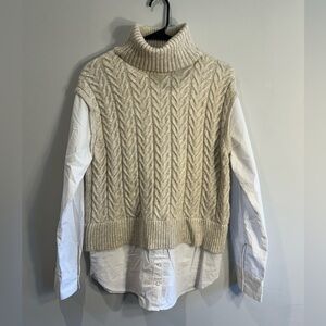 Tan/White Collard Sweater - Size M